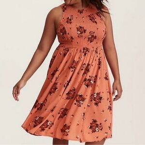 Torrid Rust and Floral Halter Dress
